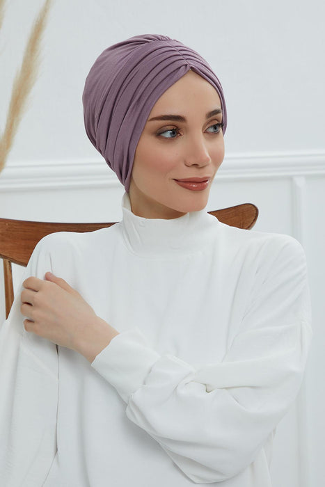Shirred Elegance Head Turban For Women Fashion Instant Turban Shirred Head Scarf, Plain & Comfortable Stylish Bonnet Cap for Women,B-13 Lilac
