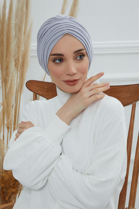 Shirred Elegance Head Turban For Women Fashion Instant Turban Shirred Head Scarf, Plain & Comfortable Stylish Bonnet Cap for Women,B-13 Grey 2