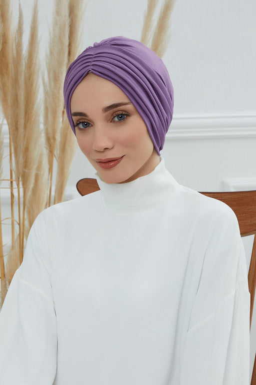 Shirred Elegance Head Turban For Women Fashion Instant Turban Shirred Head Scarf, Plain & Comfortable Stylish Bonnet Cap for Women,B-13 Purple 2