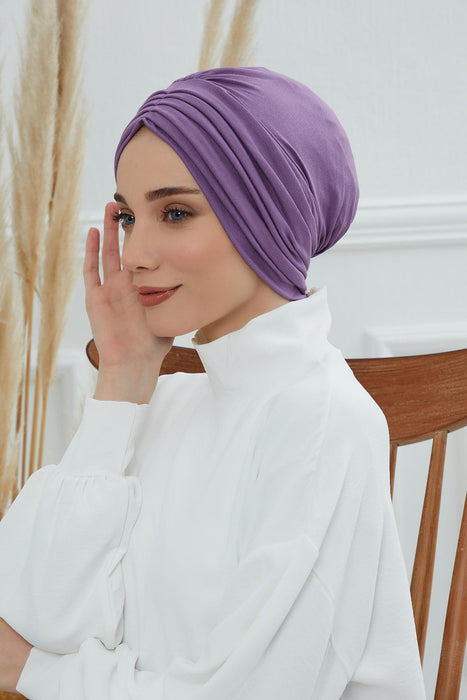 Shirred Elegance Head Turban For Women Fashion Instant Turban Shirred Head Scarf, Plain & Comfortable Stylish Bonnet Cap for Women,B-13 Purple 2