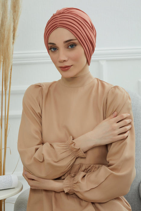 Shirred Elegance Head Turban For Women Fashion Instant Turban Shirred Head Scarf, Plain & Comfortable Stylish Bonnet Cap for Women,B-13 Salmon