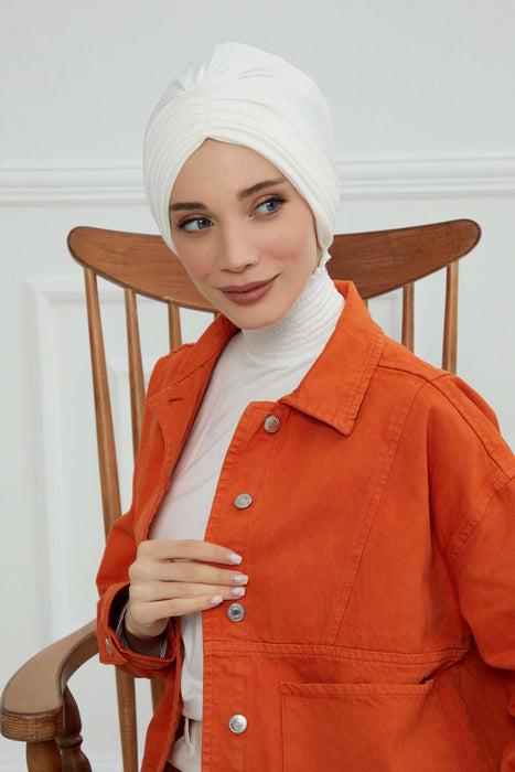 Shirred Elegance Head Turban For Women Fashion Instant Turban Shirred Head Scarf, Plain & Comfortable Stylish Bonnet Cap for Women,B-13 Ivory