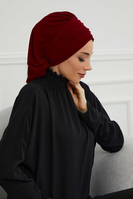 Side Frilled Instant Turban Cotton Scarf Head Turbans with Unique Jewellery Stone Accessory For Women Headwear Stylish Design,HT-105