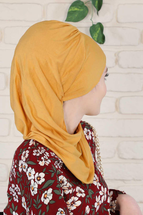 Side Frilled Instant Turban Cotton Headscarf for Women Turban Gift with Beautiful Design, Easy to Wear Muslim Ruffled Headscarf Cover,HT-73 Mustard Yellow