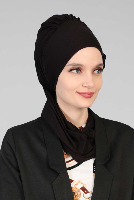Side Frilled Instant Turban Cotton Headscarf for Women Turban Gift with Beautiful Design, Easy to Wear Muslim Ruffled Headscarf Cover,HT-73 Black