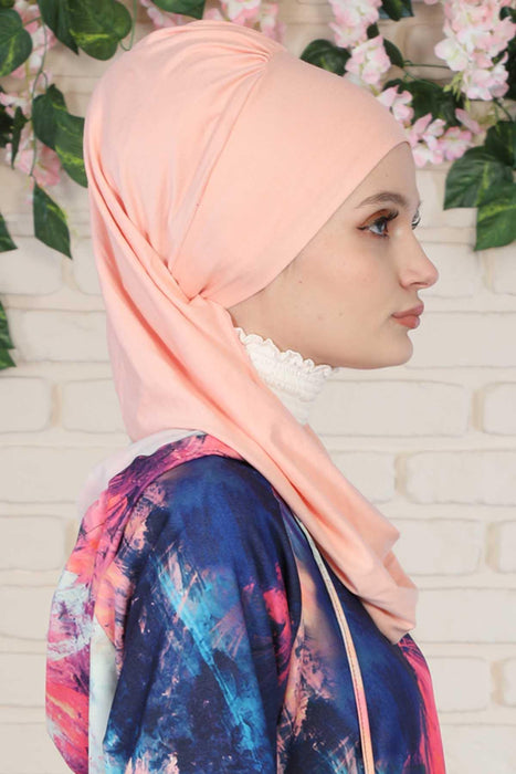Side Frilled Instant Turban Cotton Headscarf for Women Turban Gift with Beautiful Design, Easy to Wear Muslim Ruffled Headscarf Cover,HT-73 Powder