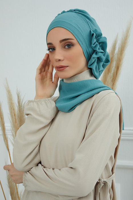 Aerobin Instant Turban Headscarf for Women, High Quality Quick-Tie Muslim Ruffled Turban Cover, Breathable Muslim Turban Gift for Mom,HT-73A Mint Green