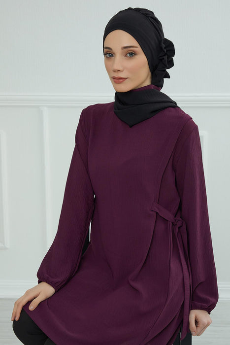 Aerobin Instant Turban Headscarf for Women, High Quality Quick-Tie Muslim Ruffled Turban Cover, Breathable Muslim Turban Gift for Mom,HT-73A Black