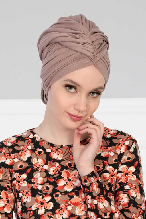 Smocked Shirred Instant Turban for Women, Cotton Lightweight Head Wrap with a Beautiful Design, Stylish Chemo Headwear Turban for Women,B-1 Mink