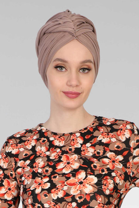 Smocked Shirred Instant Turban for Women, Cotton Lightweight Head Wrap with a Beautiful Design, Stylish Chemo Headwear Turban for Women,B-1 Mink