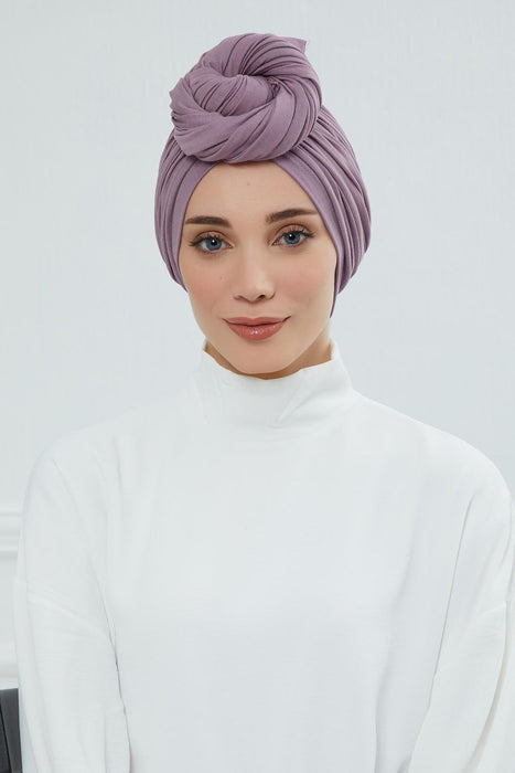 Smocked Shirred Instant Turban for Women, Cotton Lightweight Head Wrap with a Beautiful Design, Stylish Chemo Headwear Turban for Women,B-1 Lilac