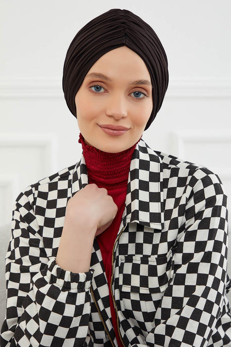 Smocked Shirred Instant Turban for Women, Cotton Lightweight Head Wrap with a Beautiful Design, Stylish Chemo Headwear Turban for Women,B-1 Black
