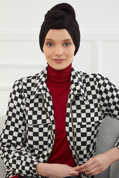 Smocked Shirred Instant Turban for Women, Cotton Lightweight Head Wrap with a Beautiful Design, Stylish Chemo Headwear Turban for Women,B-1 Black