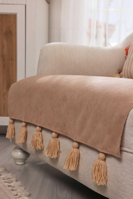 Boho-Inspired 1-Seater Slipcover with Handmade Tassels, Stylish Sofa Protector Cover for Modern Homes,KO-31T