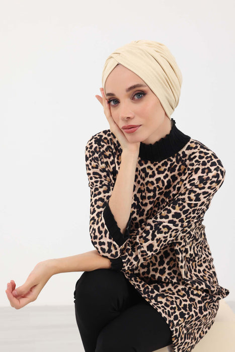 Soft and Stretchable Ribbed Turban Bonnet for Women, One-Size Winter Headwrap for Cold Weathers, Comfortable Polyviscose Ribbed Turban,B-9RB