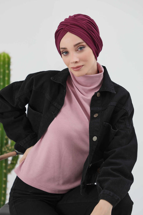 Soft and Stretchable Ribbed Turban Bonnet for Women, One-Size Winter Headwrap for Cold Weathers, Comfortable Polyviscose Ribbed Turban,B-9RB