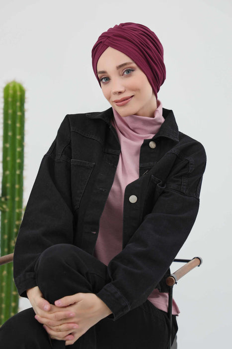 Soft and Stretchable Ribbed Turban Bonnet for Women, One-Size Winter Headwrap for Cold Weathers, Comfortable Polyviscose Ribbed Turban,B-9RB