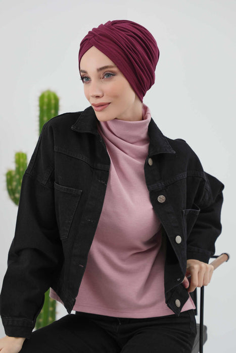 Soft and Stretchable Ribbed Turban Bonnet for Women, One-Size Winter Headwrap for Cold Weathers, Comfortable Polyviscose Ribbed Turban,B-9RB