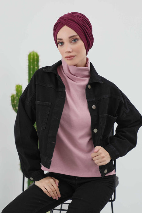 Soft and Stretchable Ribbed Turban Bonnet for Women, One-Size Winter Headwrap for Cold Weathers, Comfortable Polyviscose Ribbed Turban,B-9RB