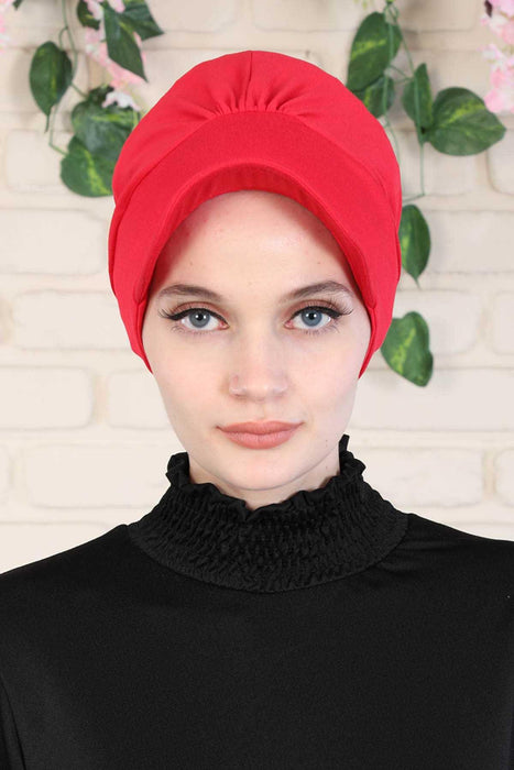 Soft Cotton Newsboy Visor Cap for Women, Stylish Lightweight Plain Turban Visor Cap for Daily Use, Fashionable Turban Chemo Headwrap,B-30 Red