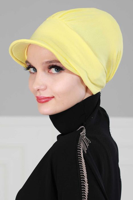 Soft Cotton Newsboy Visor Cap for Women, Stylish Lightweight Plain Turban Visor Cap for Daily Use, Fashionable Turban Chemo Headwrap,B-30 Yellow