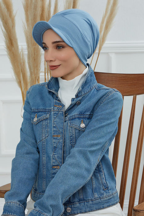 Soft Cotton Newsboy Visor Cap for Women, Stylish Lightweight Plain Turban Visor Cap for Daily Use, Fashionable Turban Chemo Headwrap,B-30 Blue