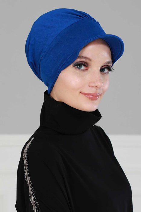 Soft Cotton Newsboy Visor Cap for Women, Stylish Lightweight Plain Turban Visor Cap for Daily Use, Fashionable Turban Chemo Headwrap,B-30 Sax Blue
