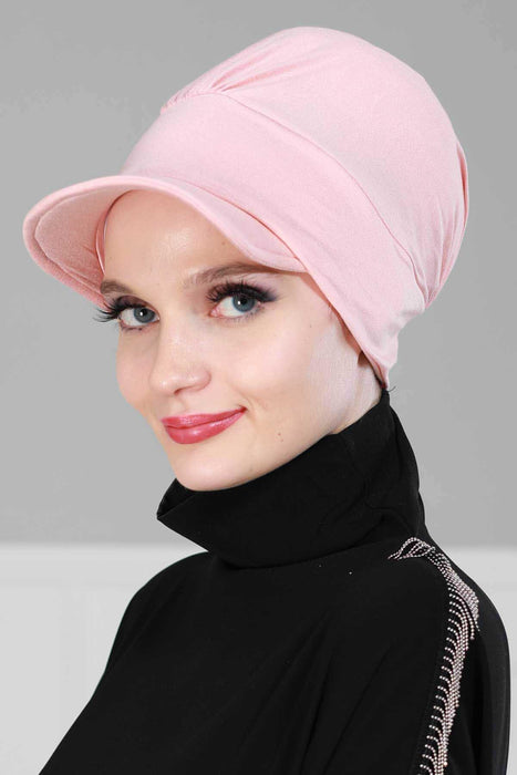 Soft Cotton Newsboy Visor Cap for Women, Stylish Lightweight Plain Turban Visor Cap for Daily Use, Fashionable Turban Chemo Headwrap,B-30 Powder
