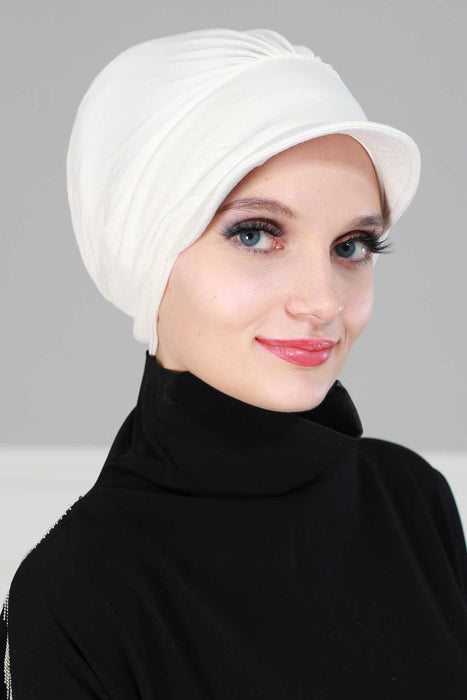 Soft Cotton Newsboy Visor Cap for Women, Stylish Lightweight Plain Turban Visor Cap for Daily Use, Fashionable Turban Chemo Headwrap,B-30 Ivory