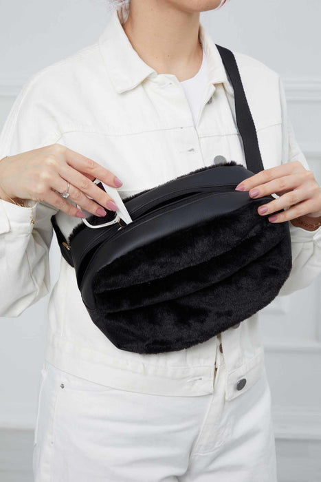 Soft Handmade Plush Shoulder Bag, Cute and Fancy Women Plush Shoulder Bag, Handy Shoulder Bag made from High Quality Plush Fabric,CK-51 Black - Black