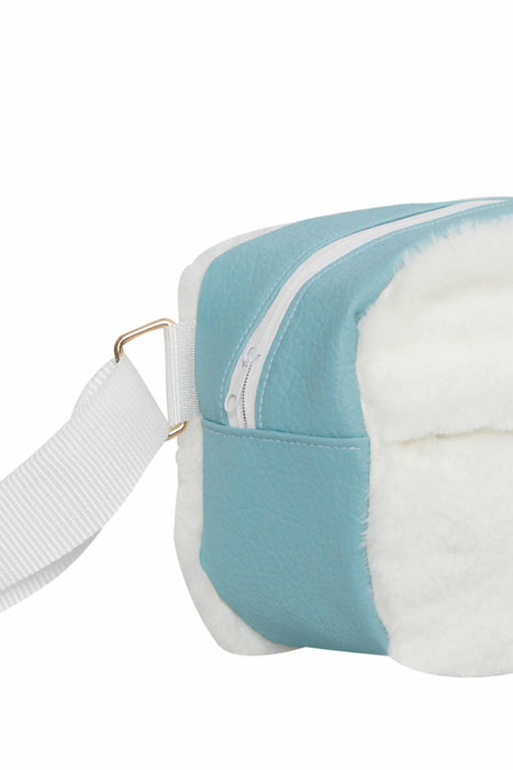 Soft Handmade Plush Shoulder Bag, Cute and Fancy Women Plush Shoulder Bag, Handy Shoulder Bag made from High Quality Plush Fabric,CK-51 Ivory - Water Green
