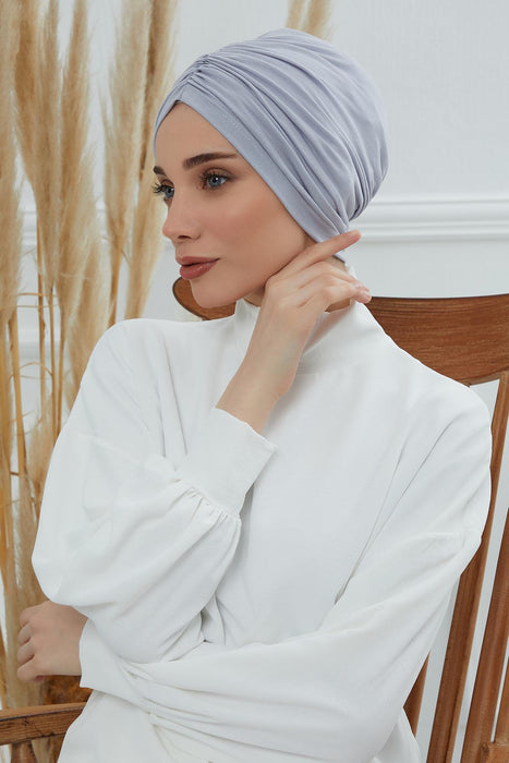 Soft Pre-Tied Shirred Turban for Women, Cotton Instant Turban Headwrap, Hair Loss & Chemo Friendly Bonnet Cap with Chic Shirred Design,B-20 Grey 2