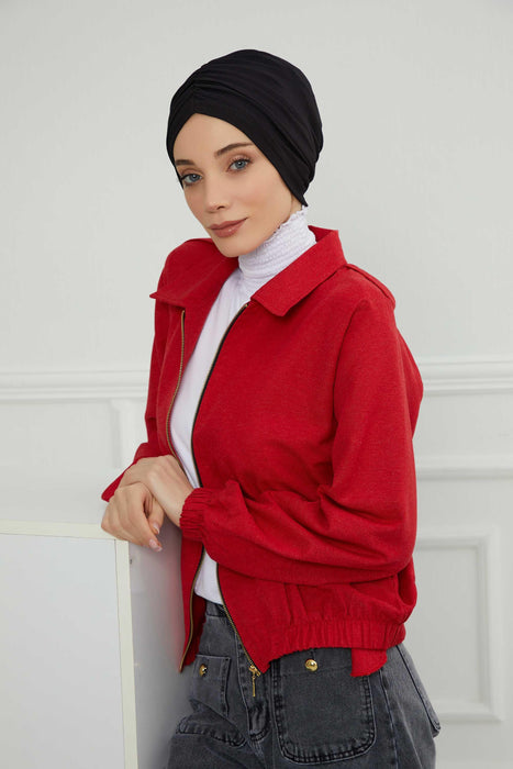 Soft Pre-Tied Shirred Turban for Women, Cotton Instant Turban Headwrap, Hair Loss & Chemo Friendly Bonnet Cap with Chic Shirred Design,B-20 Black