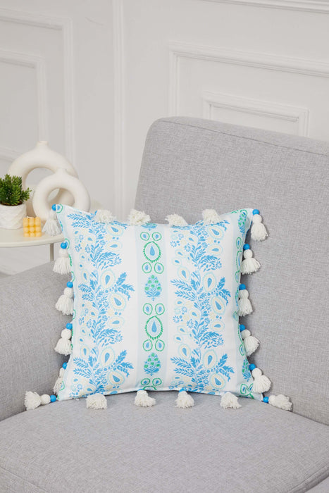 Square Decorative Bohemian Throw Pillow Cover with Handmade Beads and Tassels, 18x18 Inches Handmade Cushion Cover for Sofa and Couch,K-327 Suzani Pattern 114