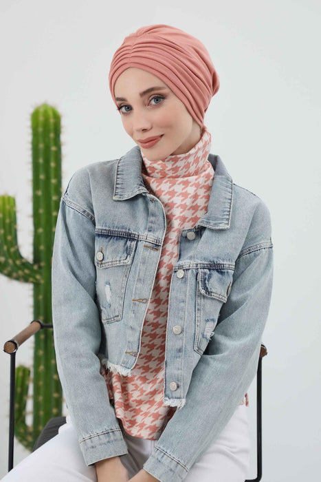 Stretchable Shirred Winter Turban Bonnet for Women, Warm and Stylish Headwrap, Soft Ribbed Winter Instant Turban Chemo Headwear,B-13RB