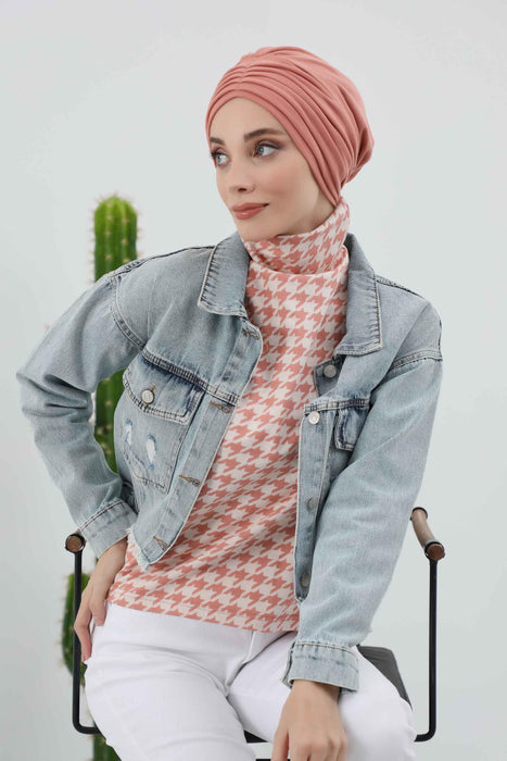 Stretchable Shirred Winter Turban Bonnet for Women, Warm and Stylish Headwrap, Soft Ribbed Winter Instant Turban Chemo Headwear,B-13RB