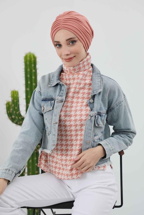 Stretchable Shirred Winter Turban Bonnet for Women, Warm and Stylish Headwrap, Soft Ribbed Winter Instant Turban Chemo Headwear,B-13RB