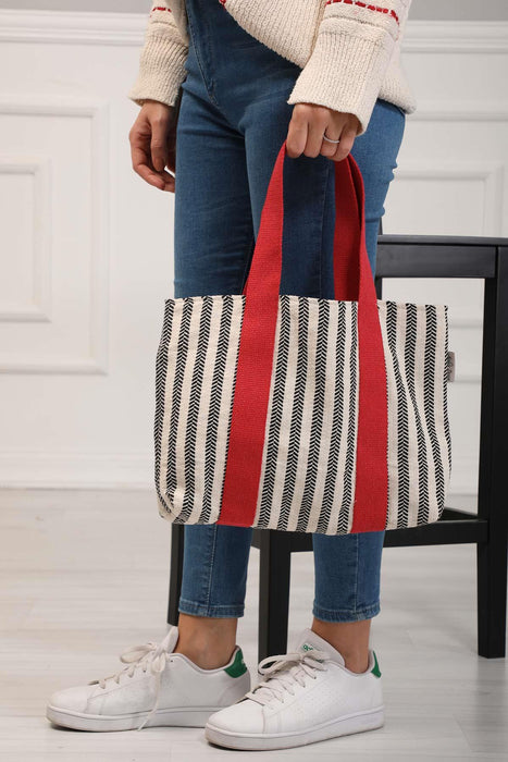 Striped Cotton Hand Shoulder Tote Bag with Inner Pocket Casual Large Capacity Cotton Daily Travel Shopping Bag,CK-17