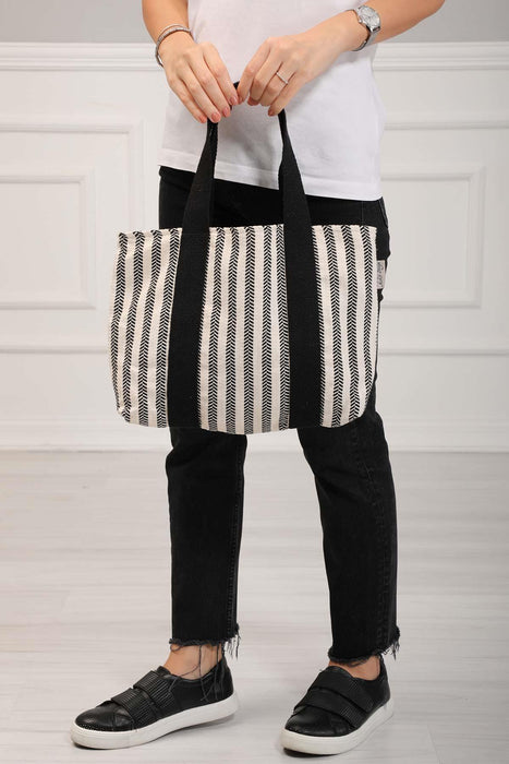 Striped Cotton Hand Shoulder Tote Bag with Inner Pocket Casual Large Capacity Cotton Daily Travel Shopping Bag,CK-17