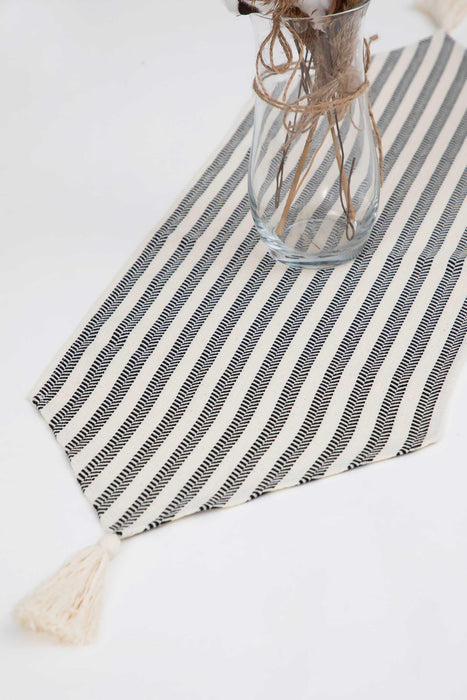 Striped Cotton Table Runner with Tassel 12 x 36 inches (30 x 90 cm) Machine Washable Table Cloth for Home Kitchen Decorations Parties, BBQ's, Everyday, Holidays,R-55K Striped Pattern