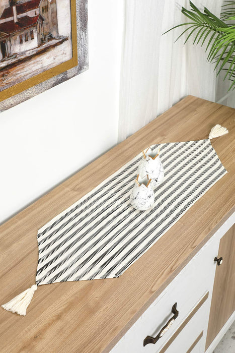 Striped Cotton Table Runner with Tassel 12 x 36 inches (30 x 90 cm) Machine Washable Table Cloth for Home Kitchen Decorations Parties, BBQ's, Everyday, Holidays,R-55K