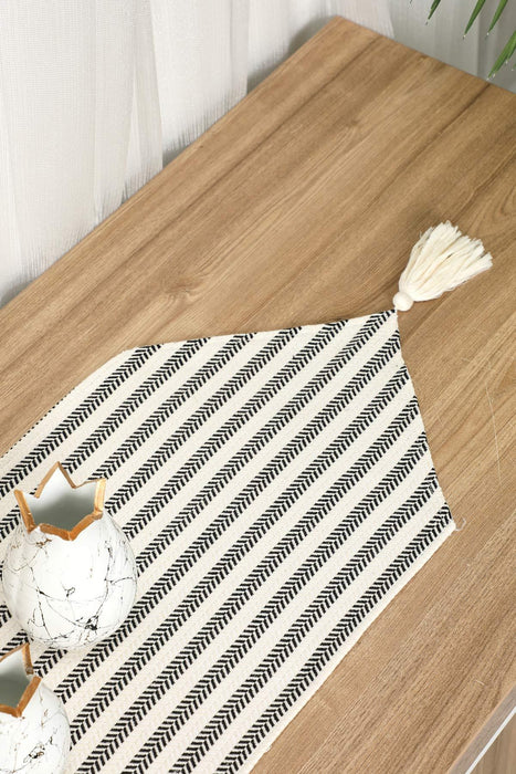 Striped Cotton Table Runner with Tassel 12 x 36 inches (30 x 90 cm) Machine Washable Table Cloth for Home Kitchen Decorations Parties, BBQ's, Everyday, Holidays,R-55K