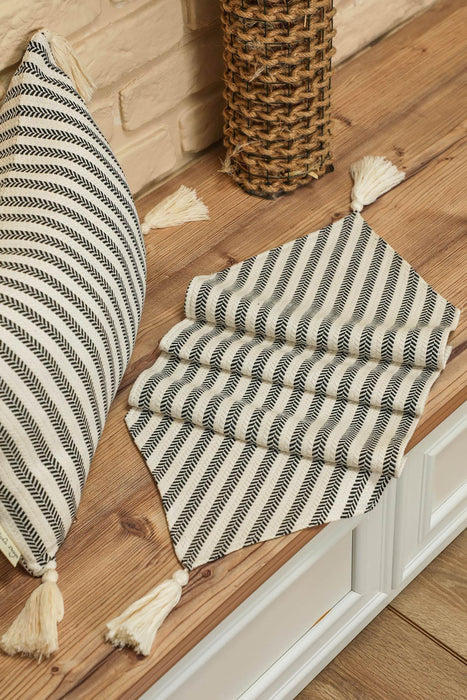 Striped Cotton Table Runner with Tassel 12 x 36 inches (30 x 90 cm) Machine Washable Table Cloth for Home Kitchen Decorations Parties, BBQ's, Everyday, Holidays,R-55K