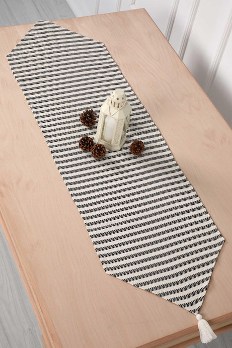 100% Cotton Bohemian Table Runner with Handmade Tassels, Herringbone Table Runner for Modern Kitchens, Elegant Chevron Table Runner,R-43B Striped Pattern