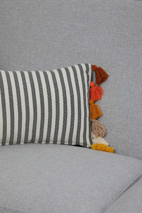 Striped Pillow Cover with Colourful Tassels on the Edges, Tasseled Anatolian Peshtemal Throw Pillow, Striped-Patterned Cushion Cover,K-274