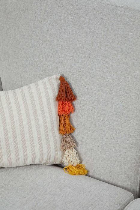 Striped Pillow Cover with Colourful Tassels on the Edges, Tasseled Anatolian Peshtemal Throw Pillow, Striped-Patterned Cushion Cover,K-274