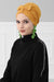 Stylish Bowtie Instant Turban Hijab Bonnet Cap for Women, Easy to Wear Jersey Headwrap with Chic Knot Detail, Modern Modest Fashion,B-7 Mustard Yellow