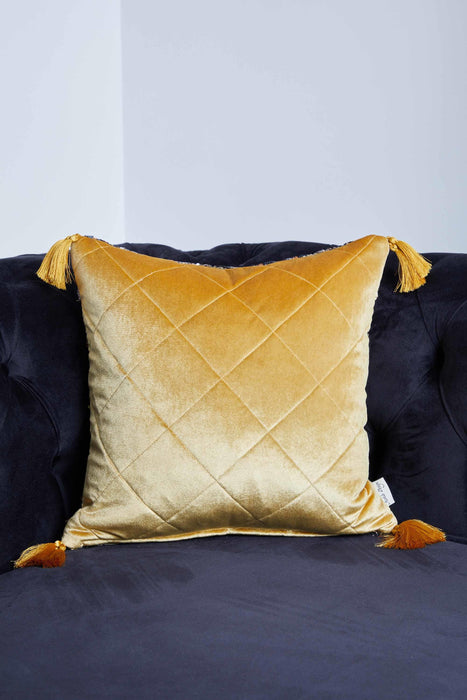 Stylish Velvet Pillow Cover with Sequins and Tassels, 18x18 Inches Shining Handmade Throw Pillow Cover for Elegant Home Decors,K-335 Mustard Yellow