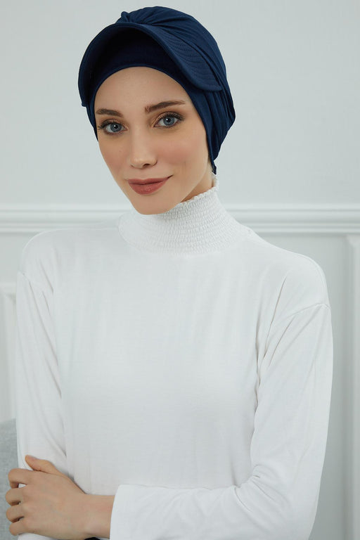 Stylish Visor Cap Instant Turban Hijab for Women, Trendy Visor Cap for Hair Loss Patients, Chemo Visor Cap, Visor Full Head Covering,B-66 Navy Blue