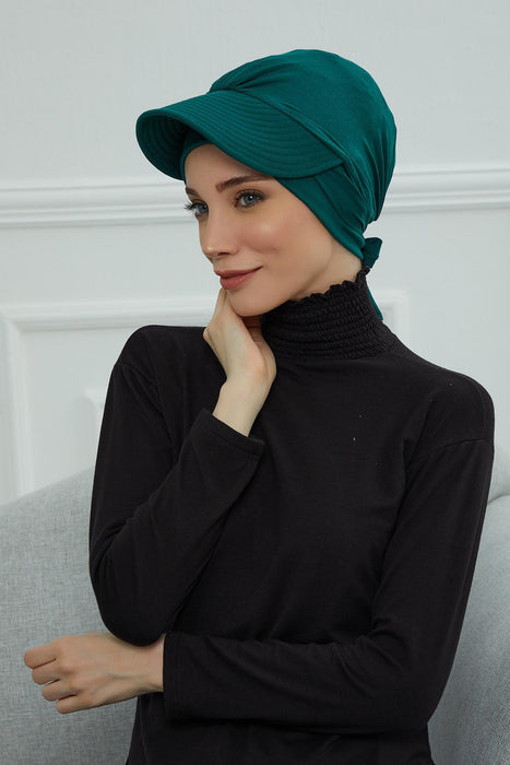 Stylish Visor Cap Instant Turban Hijab for Women, Trendy Visor Cap for Hair Loss Patients, Chemo Visor Cap, Visor Full Head Covering,B-66 Green